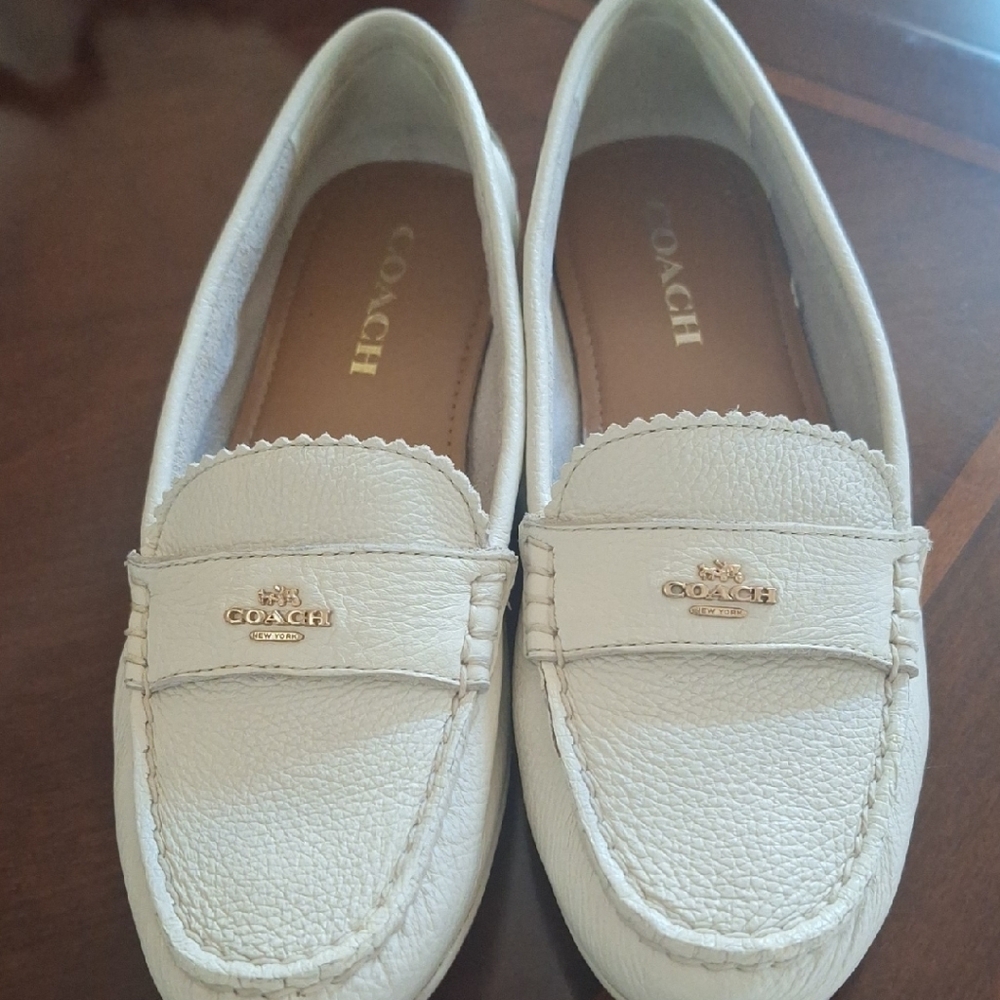 Coach White Flats with Timeless Penny Loafer Design